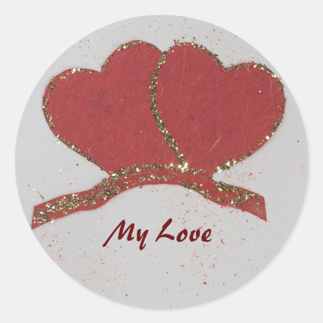 Die Goldbrille des roten Herzens personalisieren V Runder Aufkleber (Vorderseite)