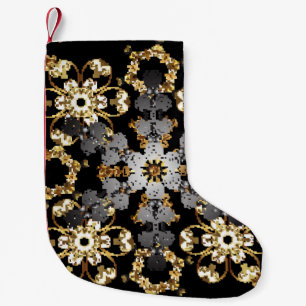 Die goldene Kontur ist mit Blumen dekoriert. Ostst Kleiner Weihnachtsstrumpf