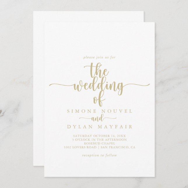 Die goldene Minimalistische Kalligrafie Einladung (Vorne/Hinten)
