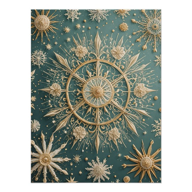Die goldene Verkleidung des Winters: Eine Snowflak Poster (Vorderseite)