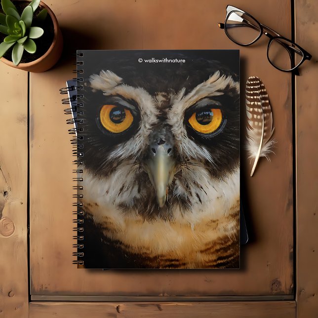 Die goldenen Augen eines spektakulären Eule Notizblock (Mesmerizing Golden Eyes of a Spectacled Owl Journal Cover Photo)
