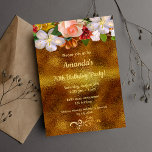 Die goldfarbenen Blumen am Geburtstag elegant Einladung<br><div class="desc">Eine trendige,  moderne Geburtstagsparty Einladungskarte. Ein dunkles Imitat mit goldfarbenem Hintergrund und goldfarbenen Buchstaben. Vorlagen für Ihre Informationen. Rosa,  weiße Kirsche Blume und Dahlien. Imitate goldene Dekoration mit blumengeschmückten Wirbel Zurück: Imitate Goldfolie und blumengeschmückte Wirbel</div>