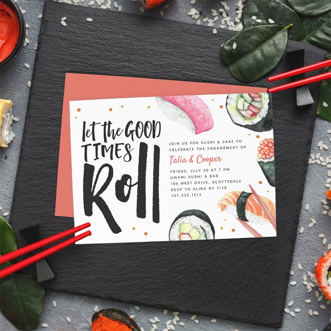 Die "Good Times Roll Sushi Engagement Party" gelas Einladung (Von Creator hochgeladen)