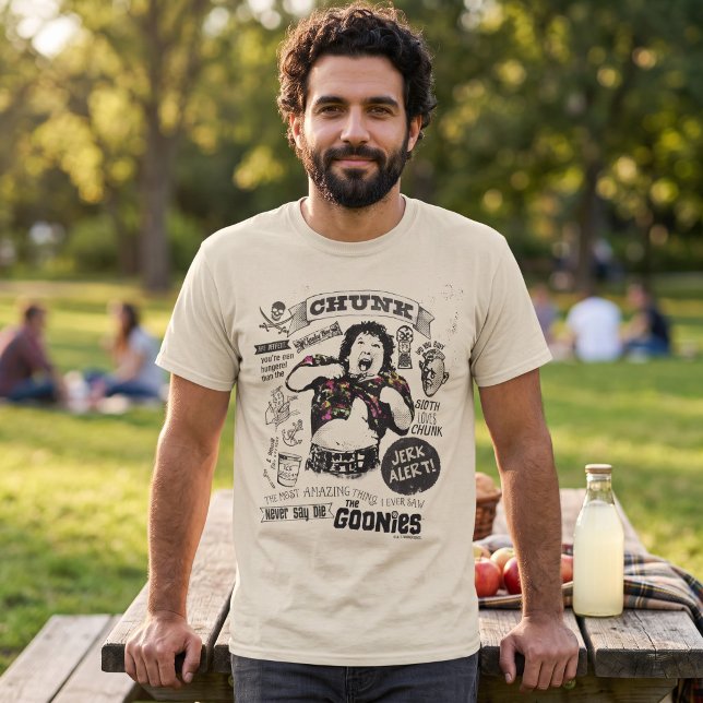Die Goonies Chunk Retro Collage T-Shirt (Simulated man wearing shirt)