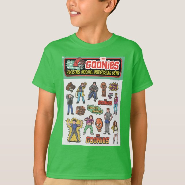 Die Goonies Retro Aufkleber Blatt Grafik T-Shirt (Vorderseite)
