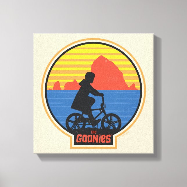 Die Goonies Retro Mikey Riding Bike Grafik Leinwanddruck (Vorderseite)