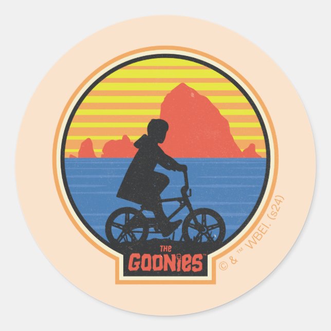 Die Goonies Retro Mikey Riding Bike Grafik Runder Aufkleber (Vorderseite)