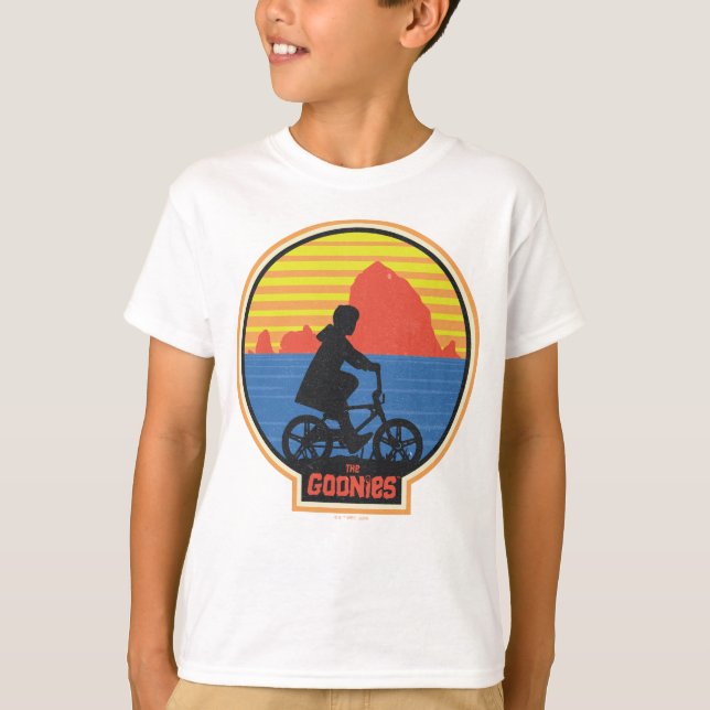 Die Goonies Retro Mikey Riding Bike Grafik T-Shirt (Vorderseite)