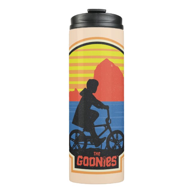 Die Goonies Retro Mikey Riding Bike Grafik Thermosbecher (Vorderseite)