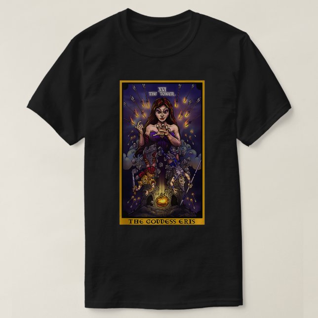 Die Göttin Eris Die Turm-Tarot-Karte Wiccan Heide T-Shirt (Design vorne)
