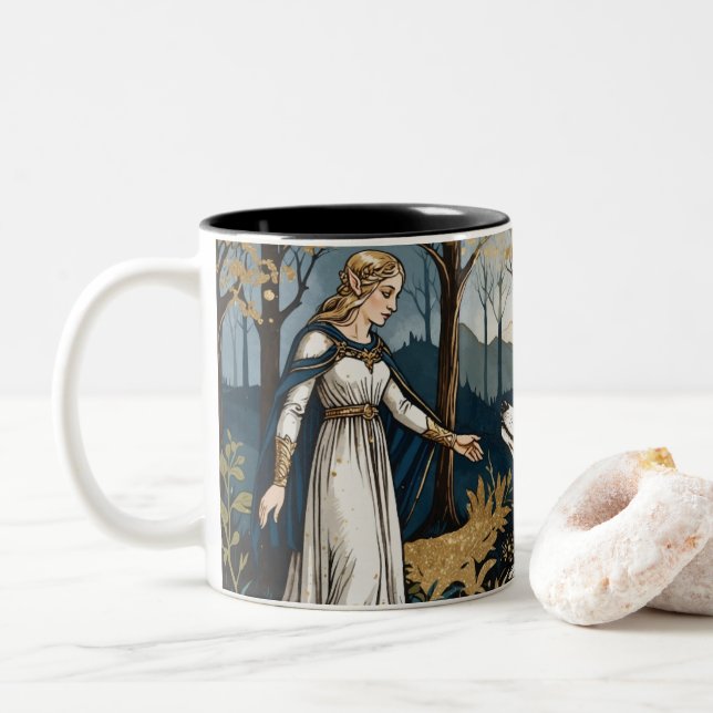 Die Göttin und die Wolf-Tasse, die Mystik des Mitt Zweifarbige Tasse (Mit Donut)