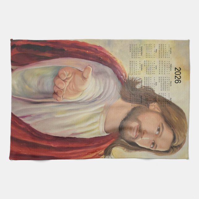 Die göttliche Einladung: Jesus 2026 Kalender Geschirrtuch (Horizontal)