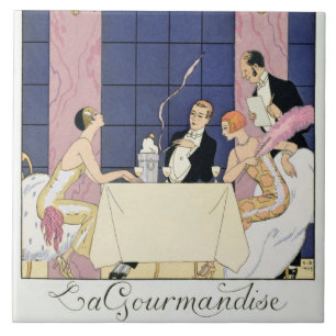 Die Gourmands, 1920-30 (pochoir Druck) Fliese