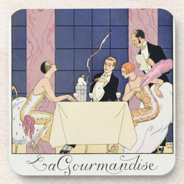 Die Gourmands, 1920-30 (pochoir Druck) Untersetzer (Vorderseite)