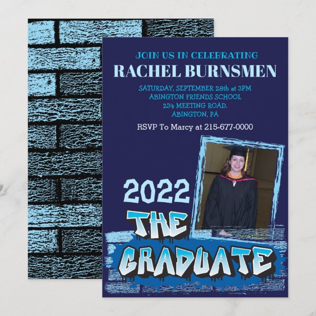 DIE GRADUATE Graduate PARTY INVITE Graffiti Einladung (Vorne/Hinten)