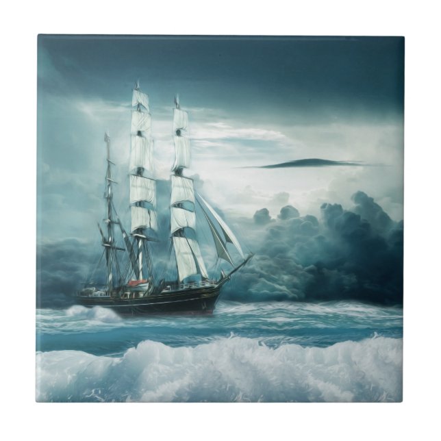 Die grausame See - Schiff unter Segel Fliese (Vorderseite)