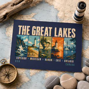 Die Great Lakes Wahrzeichen Illustration Vintage Postkarte