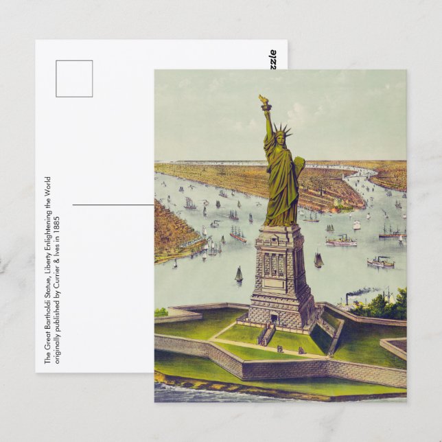 Die große Bartholdi-Statue, Freiheitsstatue Postkarte (Vorne/Hinten)