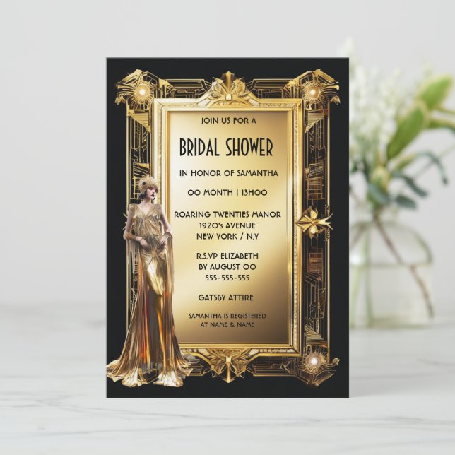 Die große Gatsby-Deko Flapper-Braut Vintag Einladung (Stehend Vorderseite)