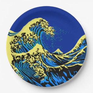 Die große Hokusai-Welle im lebendigen Stil des Po Pappteller