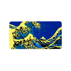 Die große Hokusai-Welle im Pop Art Deco Adressaufkleber
