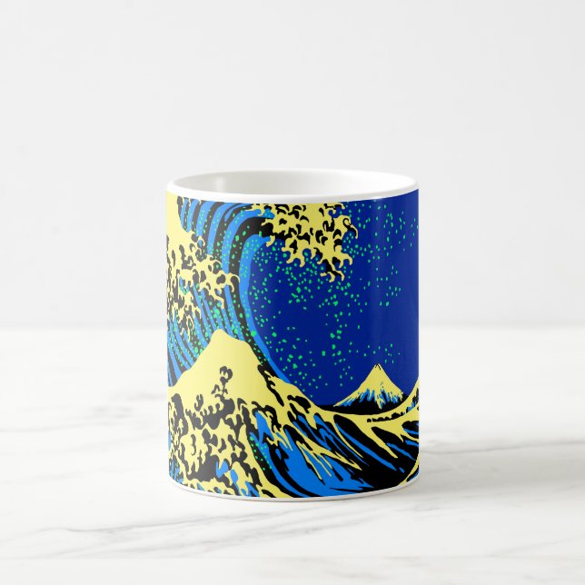 Die große Hokusai-Welle im Stil des blauen gelben  Tasse (Mittel)