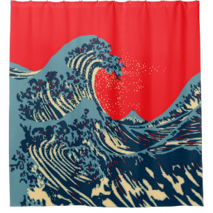 Die große Hokusai-Welle im Stil des Pops Duschvorhang