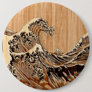 Die große Hokusai Wellen-hölzerne Bambusart Button