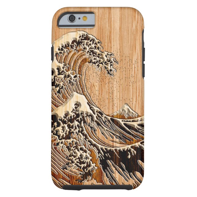 Die große Hokusai Wellen-hölzerne Bambusart Case-Mate iPhone Hülle (Rückseite)