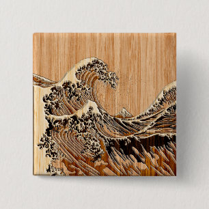 Die große Hokusai Wellen-hölzerne Korn-Bambusart Button