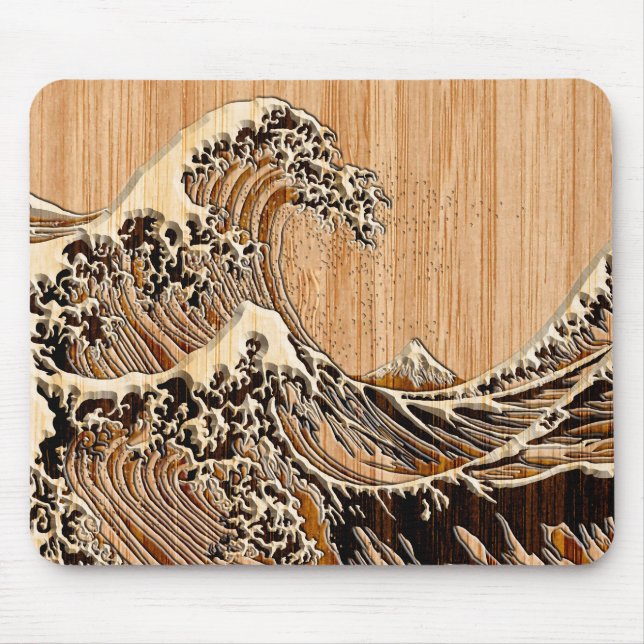 Die große Hokusai Wellen-hölzerne Korn-Bambusart Mousepad (Vorne)