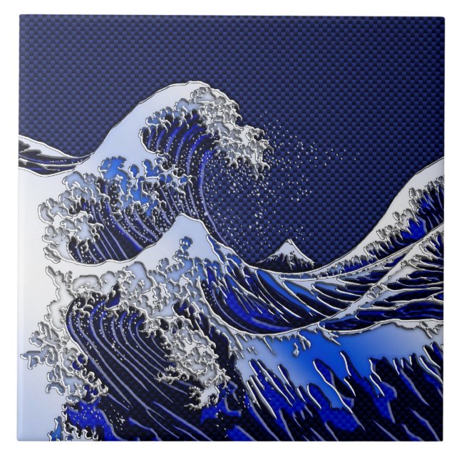 Die große Hokusai Wellen-Kohlenstoff-Faser-Art Fliese (Vorderseite)