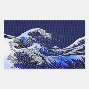 Die große Hokusai Wellen-Kohlenstoff-Faser-Art Rechteckiger Aufkleber