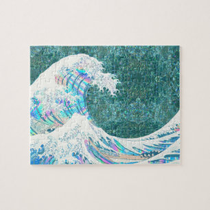 die große irisierende Welle von Kanigawa (grün) Puzzle