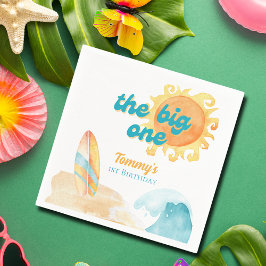 Die große Surfbrett Wasserfarbe 1. Geburtstag Serviette