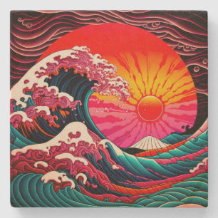 Die große SynthWave von Kanagawa Retro 80er Steinuntersetzer