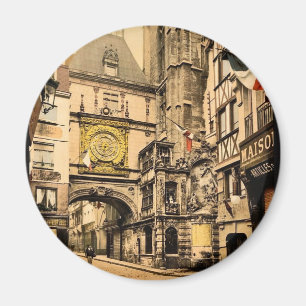 Die große Uhr, Rouen, Frankreich vintage Photochro Magnet