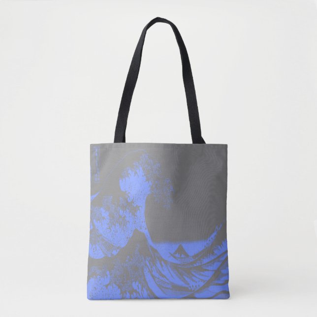 Die große Wave Tote Tasche Blau & Grau (Vorderseite)