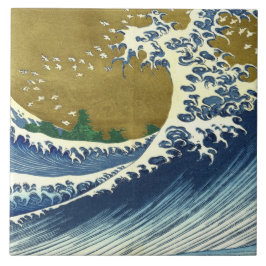Die große Welle (blaue und goldene japanische Kuns Fliese