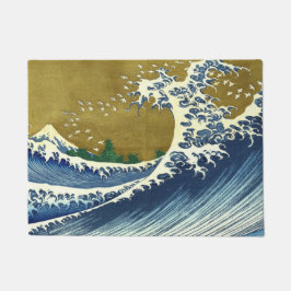 Die große Welle (blaue und goldene japanische Kuns Fußmatte