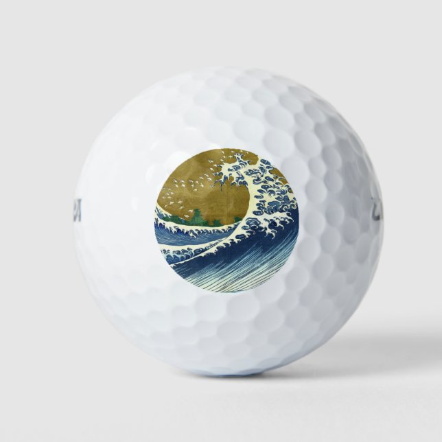 Die große Welle (blaue und goldene japanische Kuns Golfball (Vorderseite)