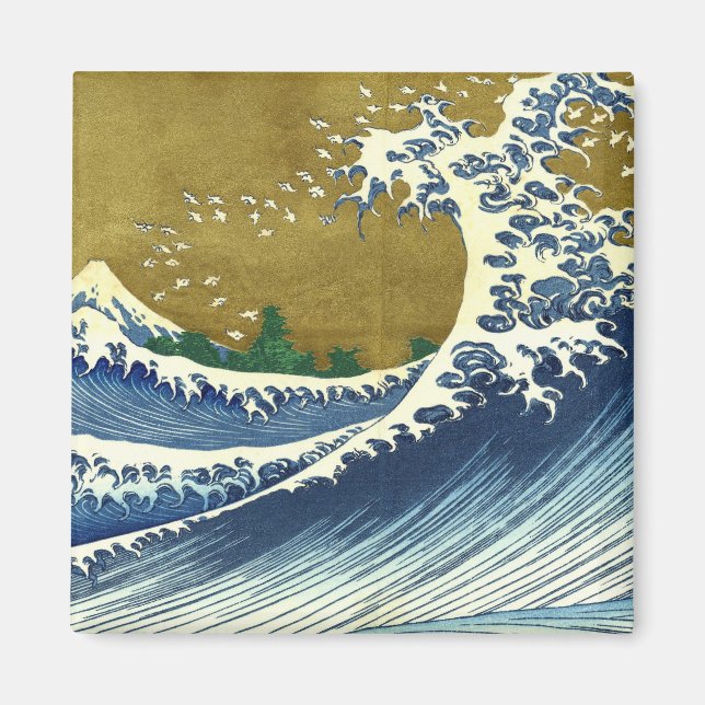 Die große Welle (blaue und goldene japanische Kuns Magnet (Vorne)