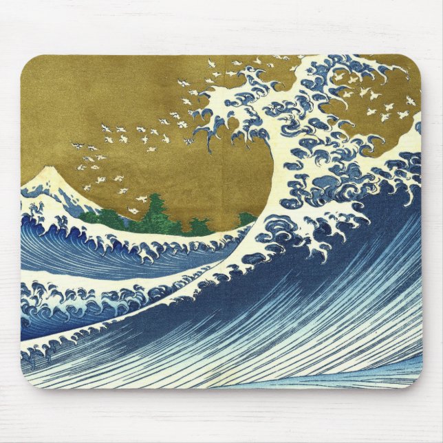 Die große Welle (blaue und goldene japanische Kuns Mousepad (Vorne)