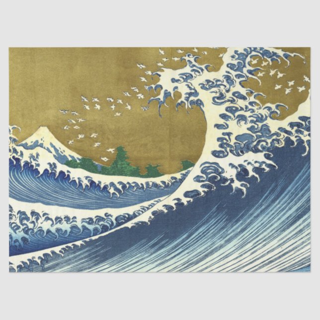 Die große Welle (blaue und goldene japanische Kuns Seidenpapier (Vorderseite)