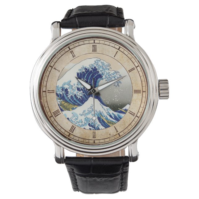 Die große Welle der Kunst Kanagawa Hokusai Katsush Armbanduhr (Vorderseite)