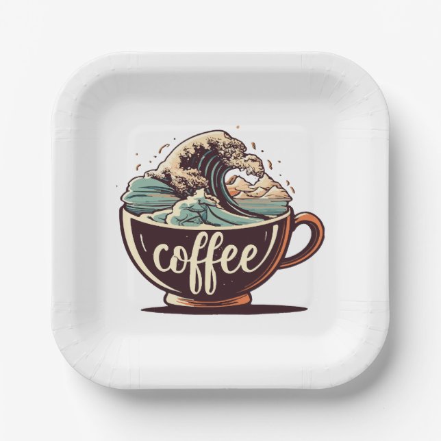 Die große Welle des Kaffees Pappteller (Vorderseite)