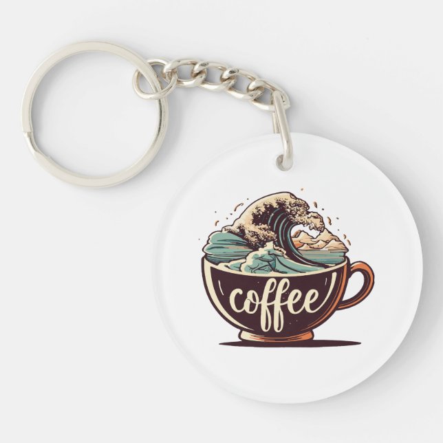 Die große Welle des Kaffees Schlüsselanhänger (Vorderseite)