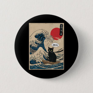 Die große Welle Kanagawa Lustige japanische surfen Button