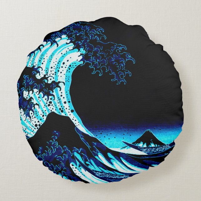 Die große Welle Rundes Kissen (Rückseite)
