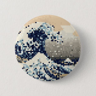 Die große Welle von Kanagawa 8 Bit Pixel Art Button